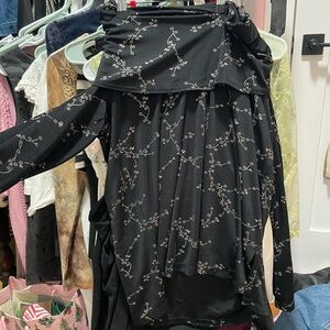 Impressions Black Asymmetrical Skirt with Floral Design